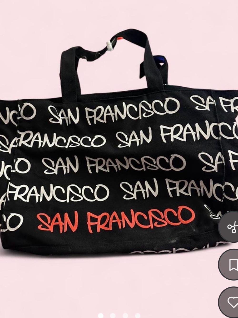 San Francisco Script Canvas Tote - Black, White & Red